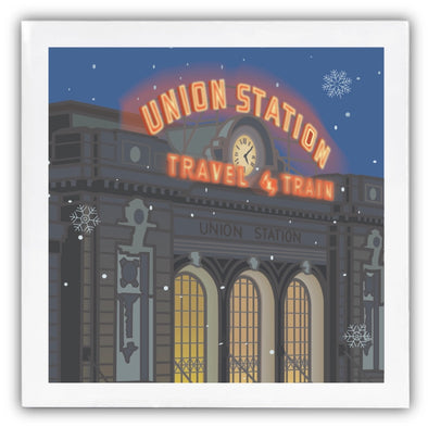 Union Station 1 (Snowflakes), Denver, Colorado - 4.25" x 4.25" Ceramic Coaster