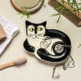 Handmade Ceramic Black and White Cat Trinket Dish