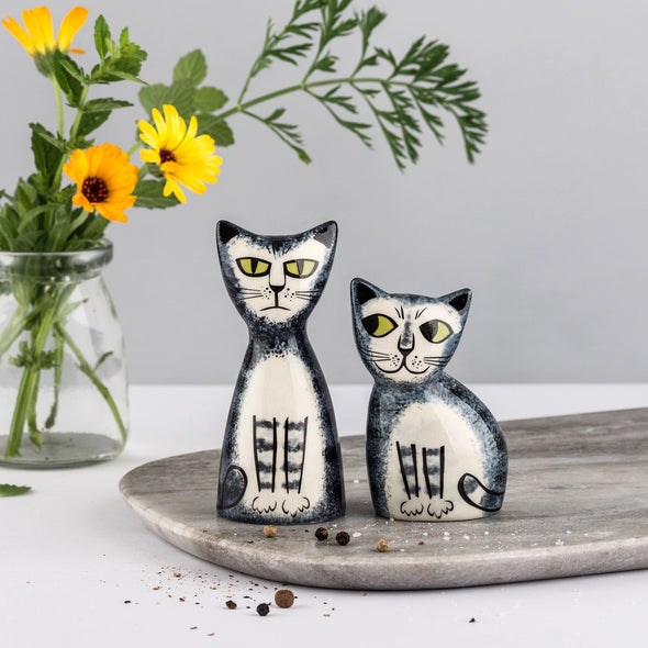 Grey Tabby Cat Salt and Pepper Shakers | Hannah Turner