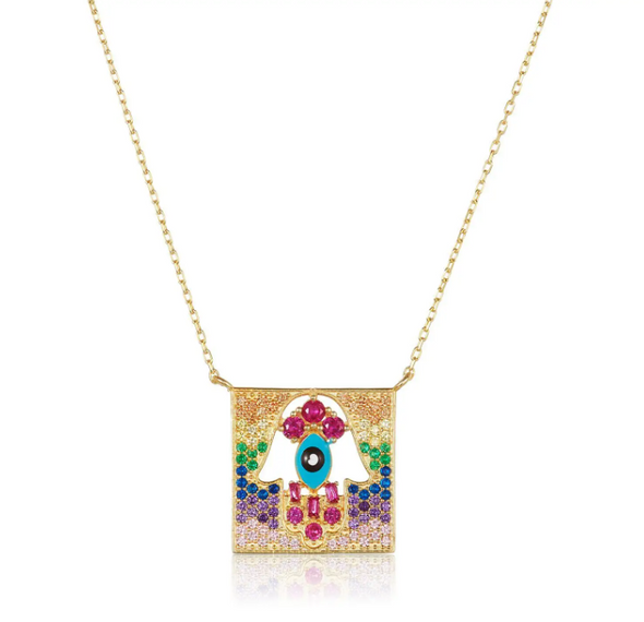 Intricate Hamsa Colorful Necklace